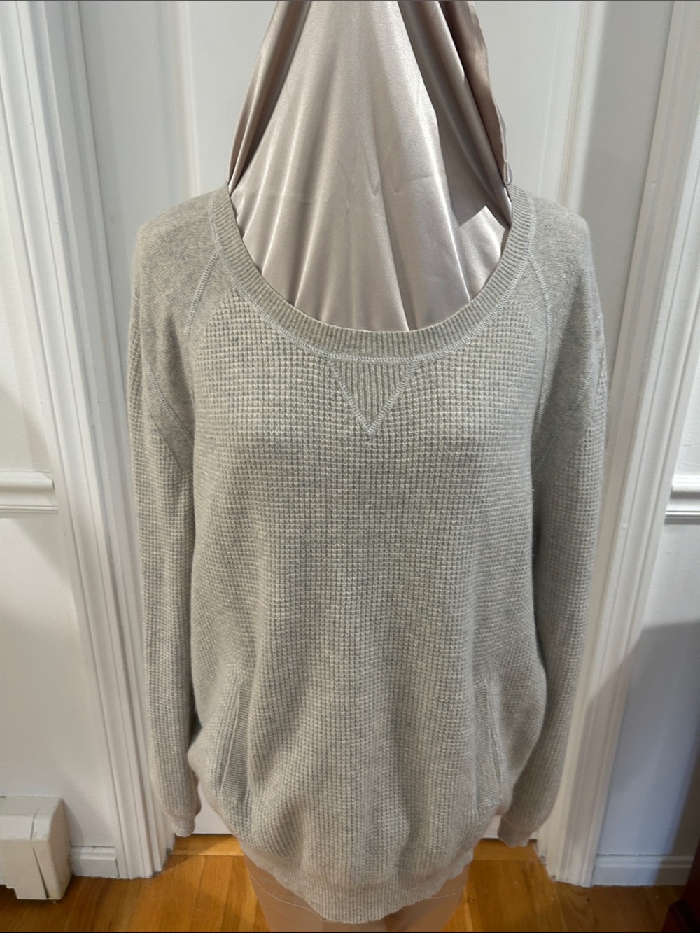 Lord & Taylor Light Gray Scoop Neck Waffle Knit Sweater